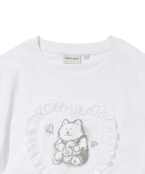 HEART RUFFLE SHORT SLEEVE T-SHIRT #GISELLE同款! - 2 COLORS WHITE
