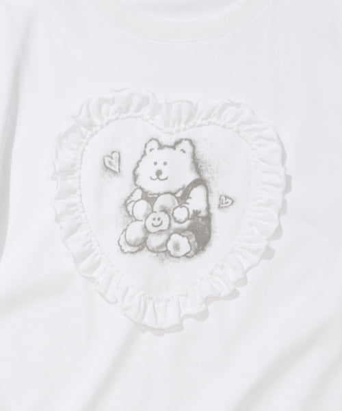 HEART RUFFLE SHORT SLEEVE T-SHIRT #GISELLE同款! - 2 COLORS WHITE