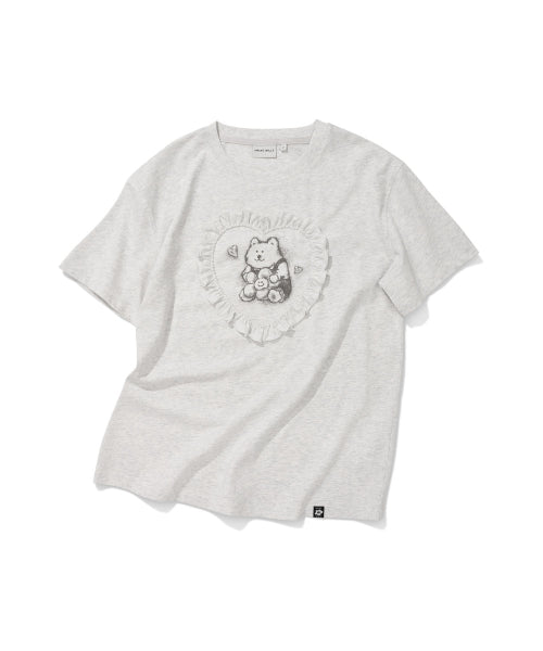 HEART RUFFLE SHORT SLEEVE T-SHIRT #GISELLE同款! - 2 COLORS LIGHT GREY