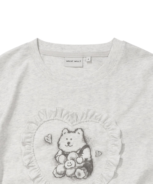 HEART RUFFLE SHORT SLEEVE T-SHIRT #GISELLE同款! - 2 COLORS LIGHT GREY