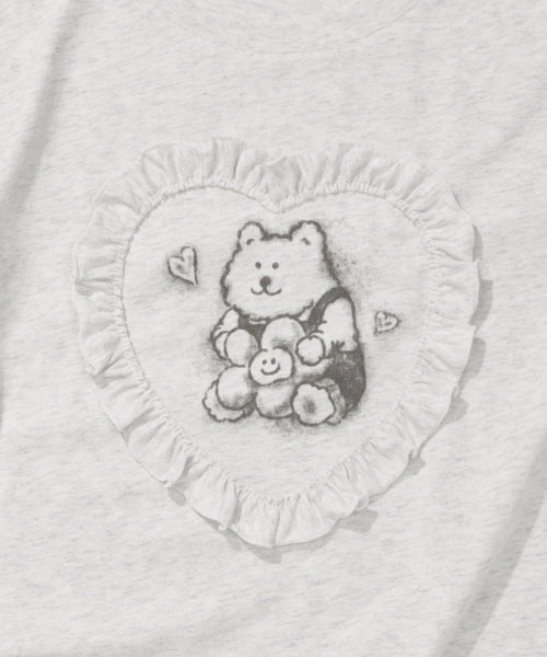 HEART RUFFLE SHORT SLEEVE T-SHIRT #GISELLE同款! - 2 COLORS LIGHT GREY
