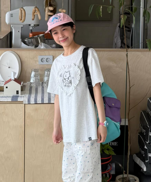 HEART RUFFLE SHORT SLEEVE T-SHIRT #GISELLE同款! - 2 COLORS LIGHT GREY
