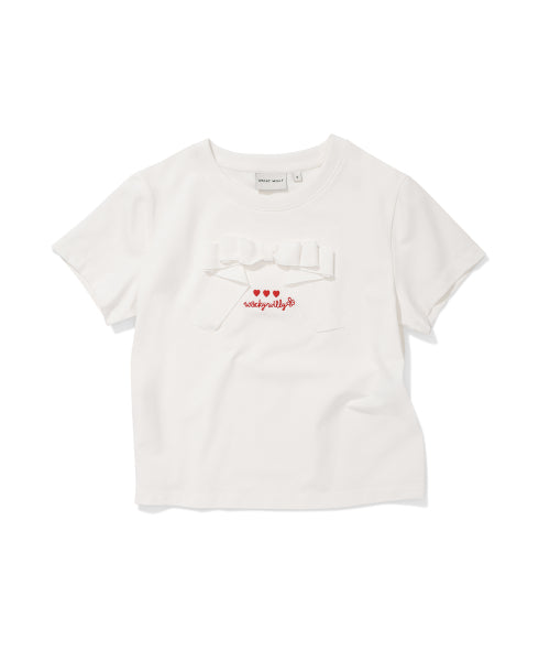 RIBBON SHORT SLEEVE T-SHIRT #GISELLE同款! - 2 COLORS WHITE