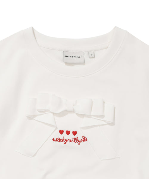 RIBBON SHORT SLEEVE T-SHIRT #GISELLE同款! - 2 COLORS WHITE