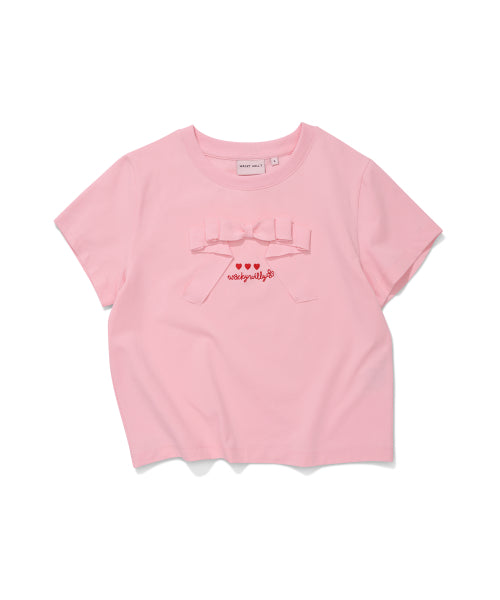 RIBBON SHORT SLEEVE T-SHIRT #GISELLE同款! - 2 COLORS PINK