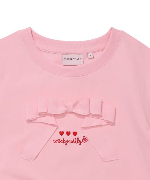 RIBBON SHORT SLEEVE T-SHIRT #GISELLE同款! - 2 COLORS PINK