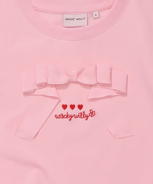 RIBBON SHORT SLEEVE T-SHIRT #GISELLE同款! - 2 COLORS PINK