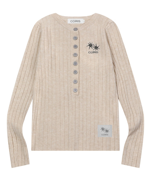 BUTTON HENLEY NECK KNIT - 3 COLORS BLACK