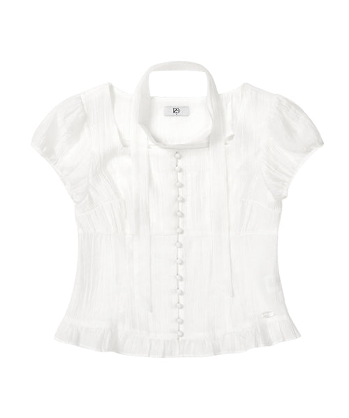 RIBBON SQUARE NECK BLOUSE GREY - 6 COLORS WHITE