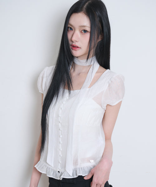 RIBBON BLOUSE - 6 COLORS WHITE