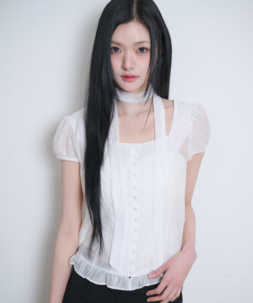 RIBBON BLOUSE - 6 COLORS WHITE