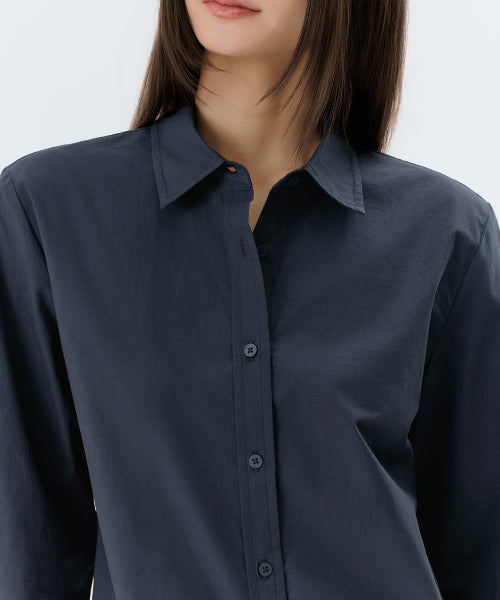 WOMENS REGULAR WASHED POPLIN SHIRT #韓韶禧同款! - 6 COLORS NAVY