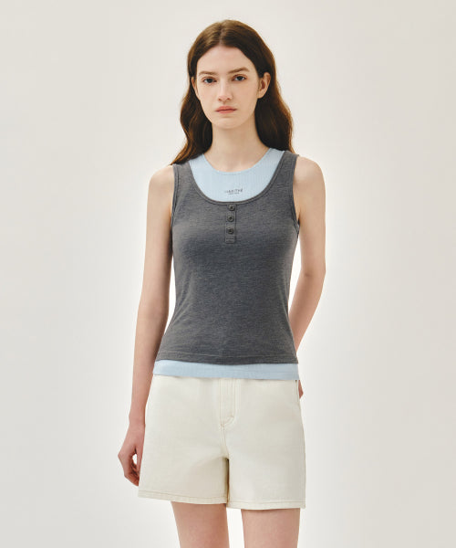 W LAYERED SLEEVELESS HEATHER CHARCOAL