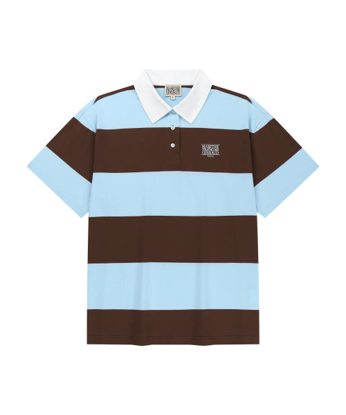 SMALL CLASSIC LOGO RUGBY STRIPE OVERSIZED COLLAR TEE - 3 COLORS SKY BLUE