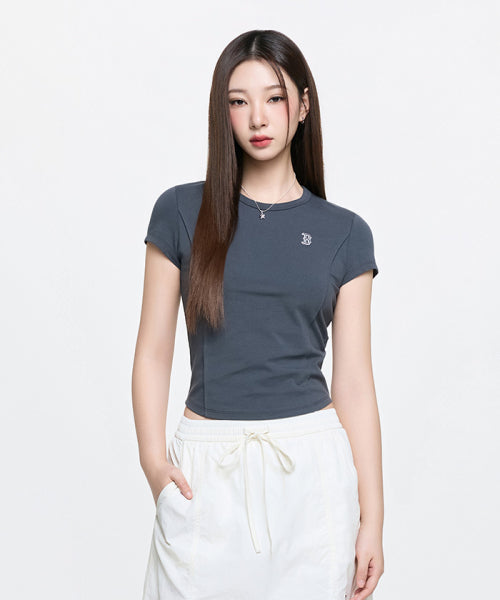 SLIM CROP FIT CAP SLEEVE SHORT SLEEVE T-SHIRT BOS #KARINA同款! - 2 COLORS GREY