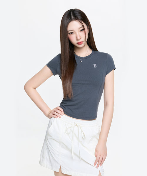 SLIM CROP FIT CAP SLEEVE SHORT SLEEVE T-SHIRT BOS #KARINA同款! - 2 COLORS GREY