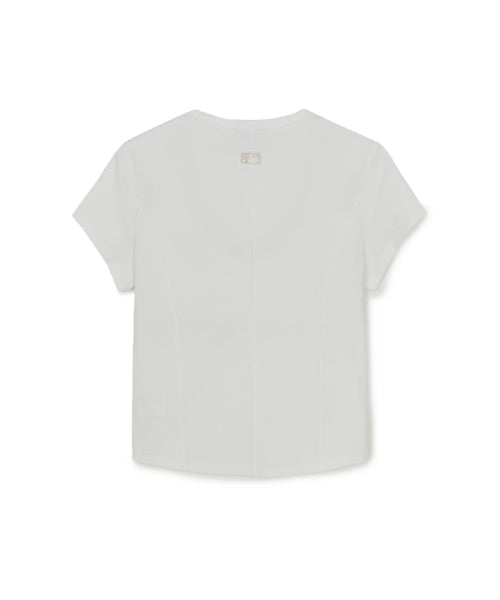 SLIM CROP FIT CAP SLEEVE SHORT SLEEVE T-SHIRT NY #KARINA同款! - 3 COLORS WHITE