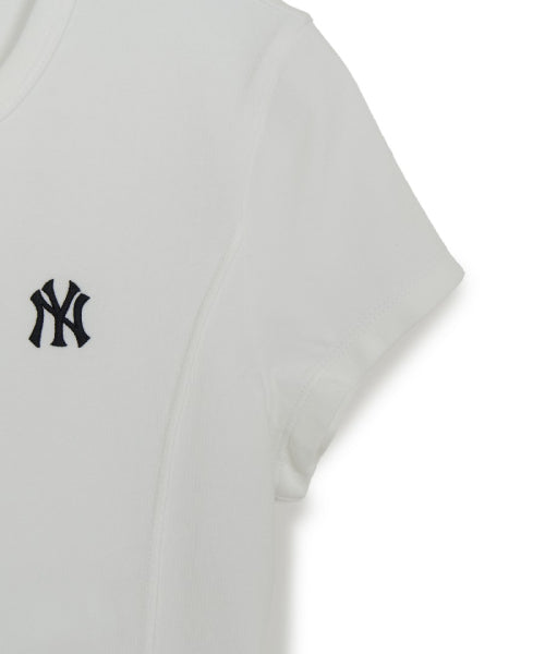 SLIM CROP FIT CAP SLEEVE SHORT SLEEVE T-SHIRT NY #KARINA同款! - 3 COLORS WHITE