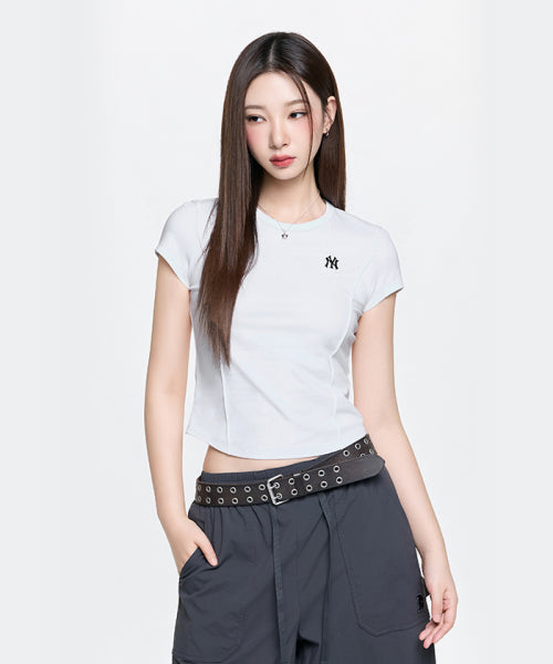 SLIM CROP FIT CAP SLEEVE SHORT SLEEVE T-SHIRT NY #KARINA同款! - 3 COLORS WHITE