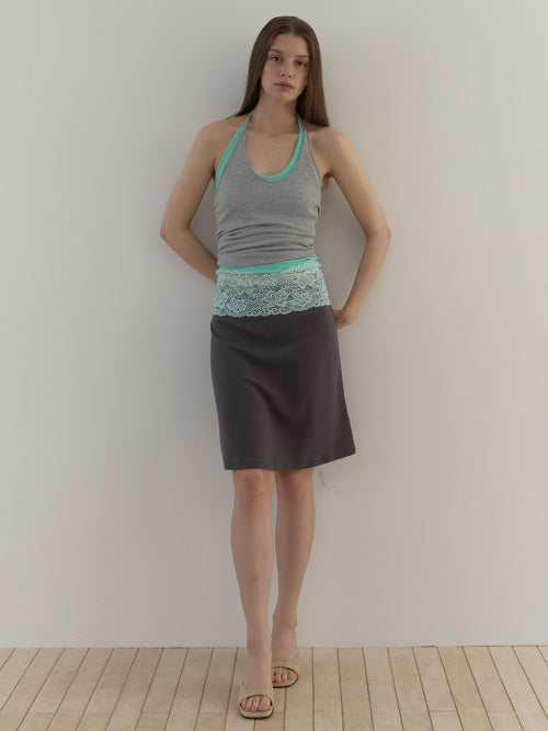 LACE WAIST SKIRT - 3 COLORS CHARCOAL