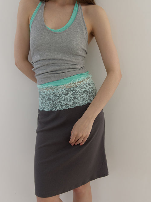 LACE WAIST SKIRT - 3 COLORS CHARCOAL