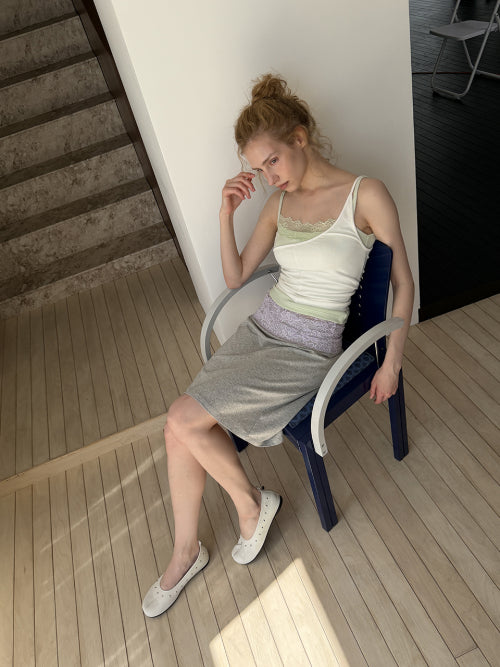 LACE WAIST SKIRT - 3 COLORS MELANGE GREY