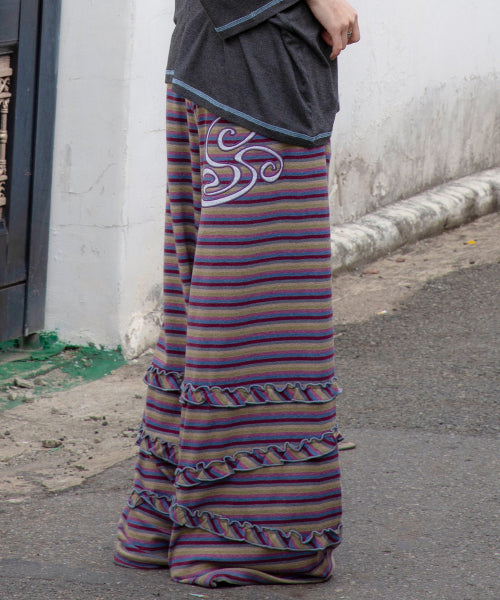 STRIPE FRILL BALLOON PANTS - 3 COLORS PURPLE