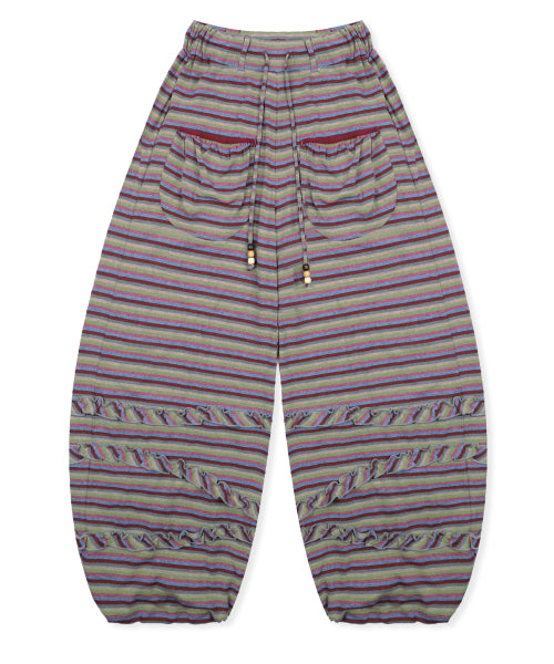 STRIPE FRILL BALLOON PANTS - 3 COLORS PURPLE