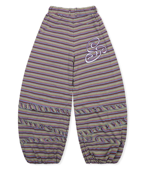 STRIPE FRILL BALLOON PANTS - 3 COLORS PURPLE