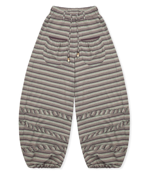 STRIPE FRILL BALLOON PANTS - 3 COLORS BROWN