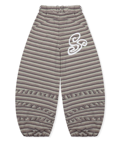STRIPE FRILL BALLOON PANTS - 3 COLORS BROWN