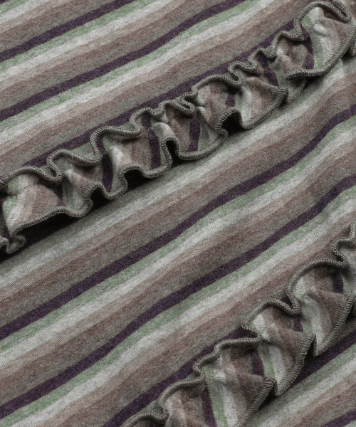 STRIPE FRILL BALLOON PANTS - 3 COLORS BROWN