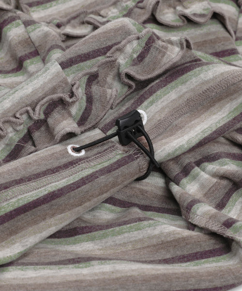 STRIPE FRILL BALLOON PANTS - 3 COLORS BROWN