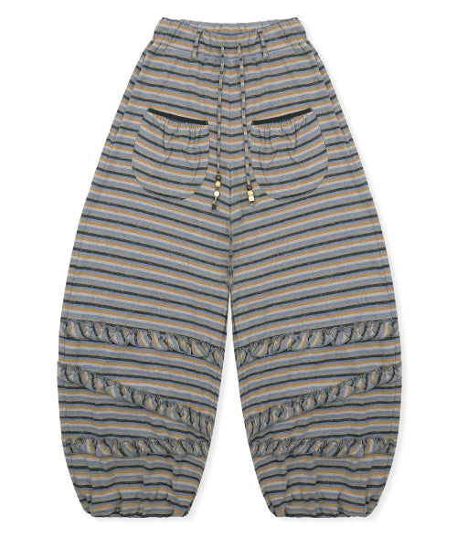 STRIPE FRILL BALLOON PANTS - 3 COLORS BLUE