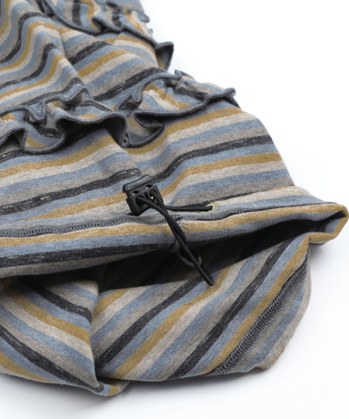 STRIPE FRILL BALLOON PANTS - 3 COLORS BLUE