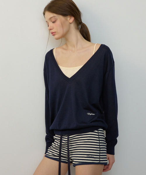 LOOSE FIT LINEN V-NECK PULLOVER KNIT - 4 COLORS
