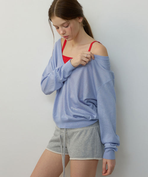 LOOSE FIT LINEN V-NECK PULLOVER KNIT - 4 COLORS