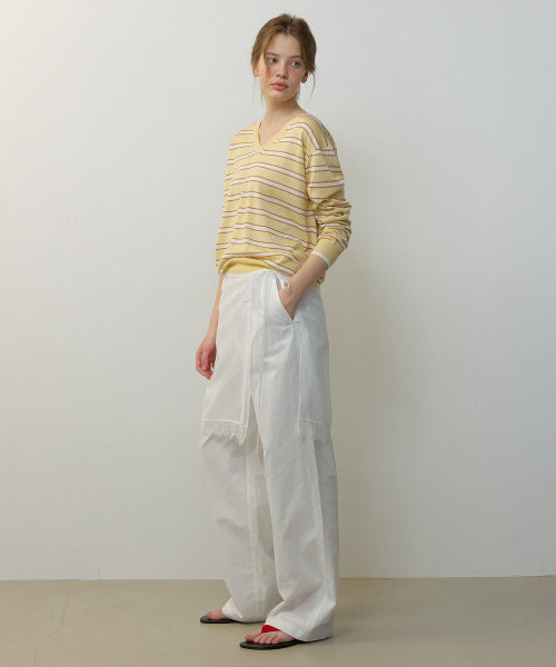 LINEN V-NECK STRIPE PULLOVER KNIT - 2 COLORS