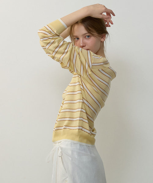LINEN V-NECK STRIPE PULLOVER KNIT - 2 COLORS