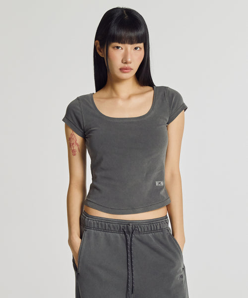 WOMEN FITTED SQUARE NECK CAP SLEEVE TEE - 3 COLORS D/CHARCOAL