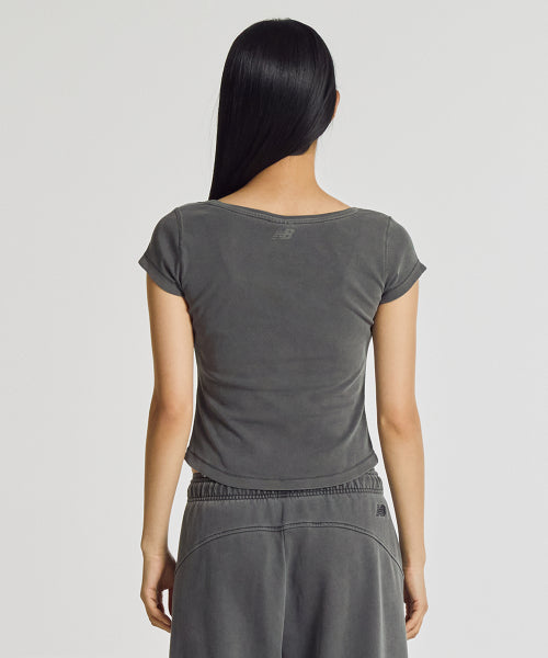 WOMEN FITTED SQUARE NECK CAP SLEEVE TEE - 3 COLORS D/CHARCOAL