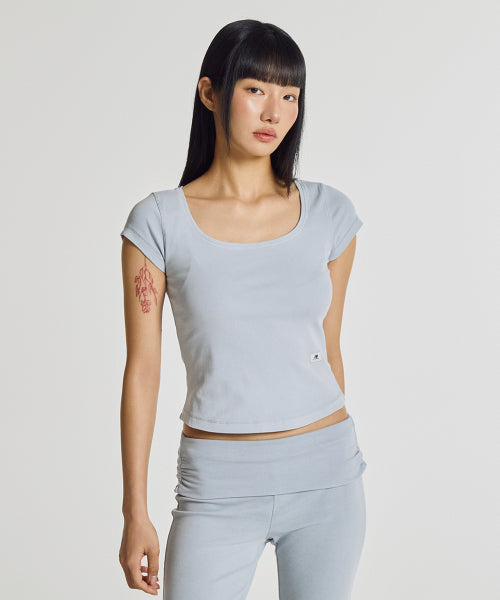 WOMEN FITTED SQUARE NECK CAP SLEEVE TEE - 3 COLORS D/BLUE