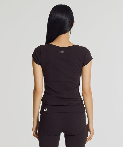 WOMEN FITTED SQUARE NECK CAP SLEEVE TEE - 3 COLORS BROWN