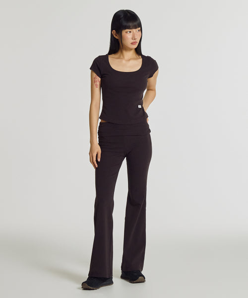 WOMEN FITTED SQUARE NECK CAP SLEEVE TEE - 3 COLORS BROWN