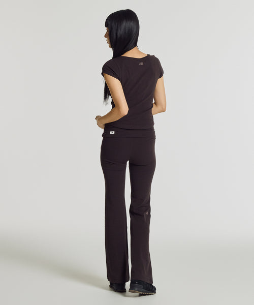 WOMEN FITTED SQUARE NECK CAP SLEEVE TEE - 3 COLORS BROWN
