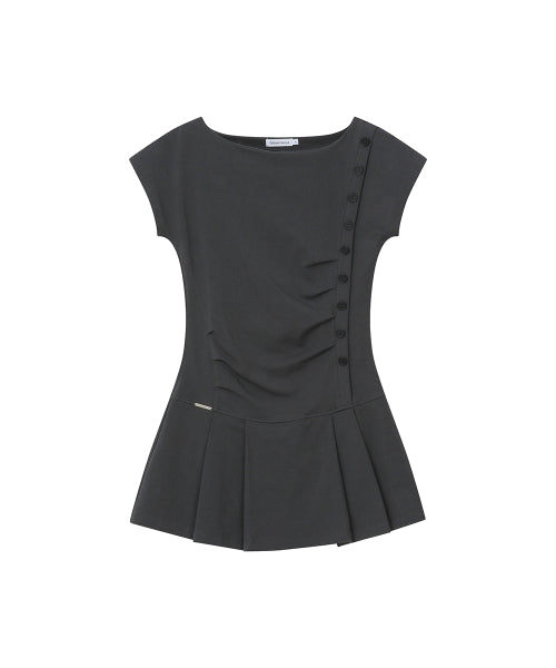 PLEATS BUTTON MINI ONEPIECE #REI同款! - 2 COLORS CHARCOAL