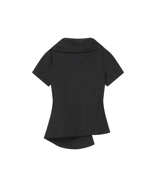 HIGH NECK SHIRRING BUTTON SHIRT #REI同款! - 2 COLORS BLACK