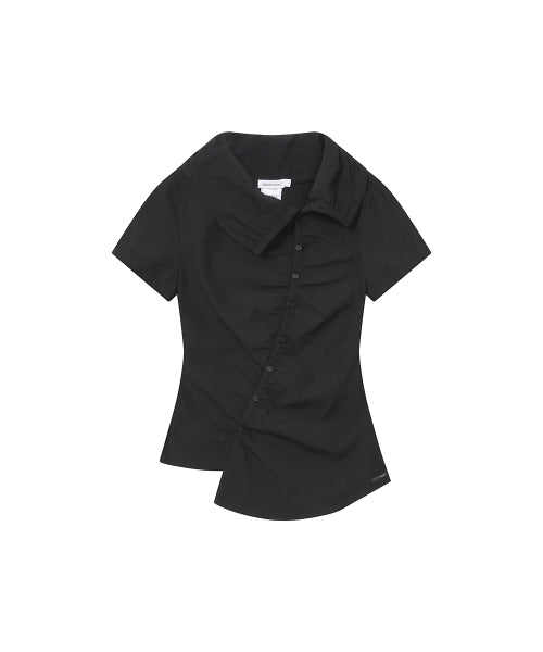 HIGH NECK SHIRRING BUTTON SHIRT #REI同款! - 2 COLORS BLACK