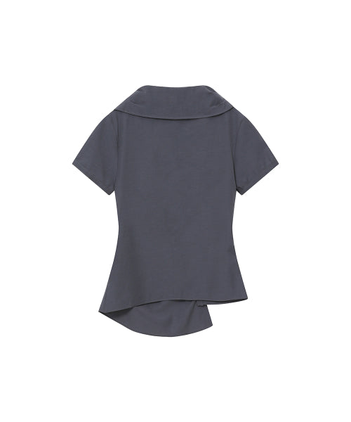 HIGH NECK SHIRRING BUTTON SHIRT #REI同款! - 2 COLORS CHARCOAL