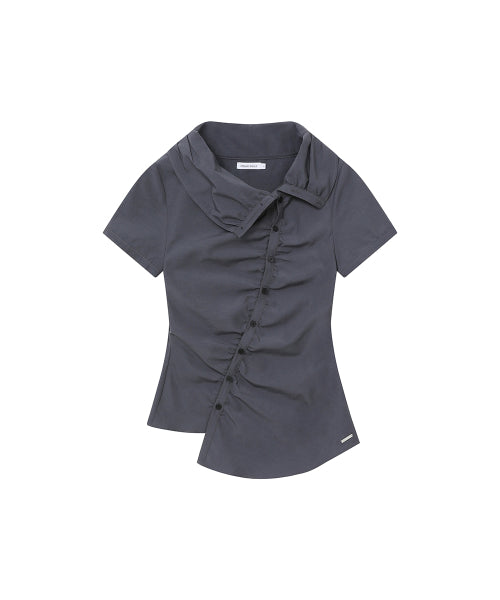 HIGH NECK SHIRRING BUTTON SHIRT #REI同款! - 2 COLORS CHARCOAL